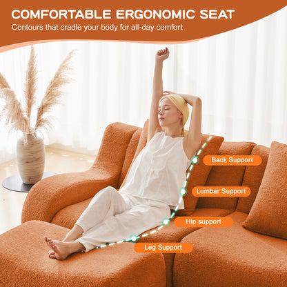 Boneless Sofa,3 Seat High-Quality Teddy Fabric,Anti-Slip Design,No Assembly Curved Armrests Streamlined Design,Assembly Chaise 32D High Density Sponge For Living Rooms Bedrooms,Orange image 8