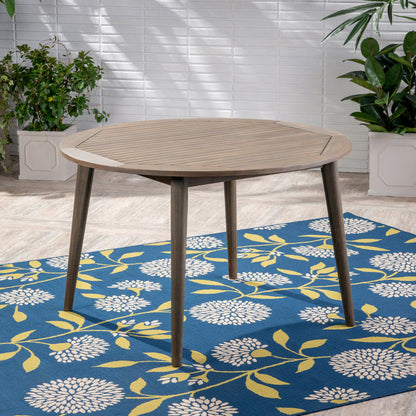 Round Acacia Wood Dining Table, Grey Finish, 47.25" Outdoor Patio Table with Slatted Top, Weather Resistant, 30" Height, for Backyard Garden(Original SKU:63119.00GRY) image 4