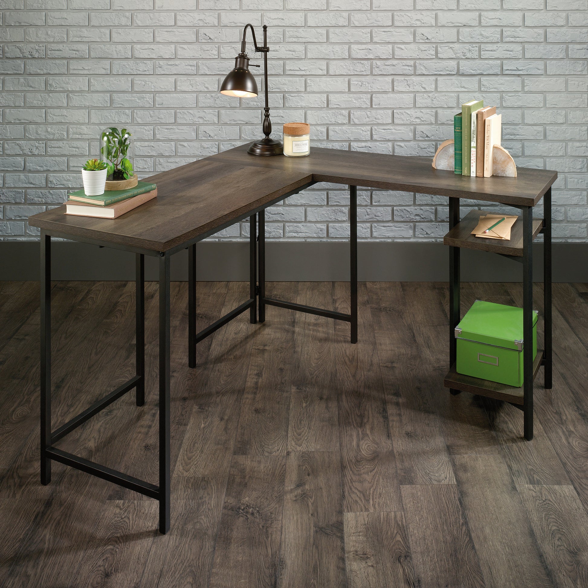 L-Shaped Desk with Rustic Style, Brown finish image 9