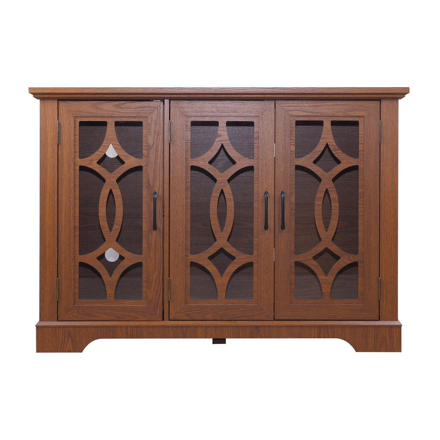 48.66" x 15.55" x 34.06" Spacious size sideboard 3 clear tempered glass doors buffet with adjustable shelf, MDF with dark OAK decorative laminates storage cabinet for dinning room, kitchen,living room image 12