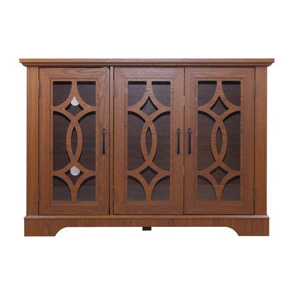 48.66" x 15.55" x 34.06" Spacious size sideboard 3 clear tempered glass doors buffet with adjustable shelf, MDF with dark OAK decorative laminates storage cabinet for dinning room, kitchen,living room image 12