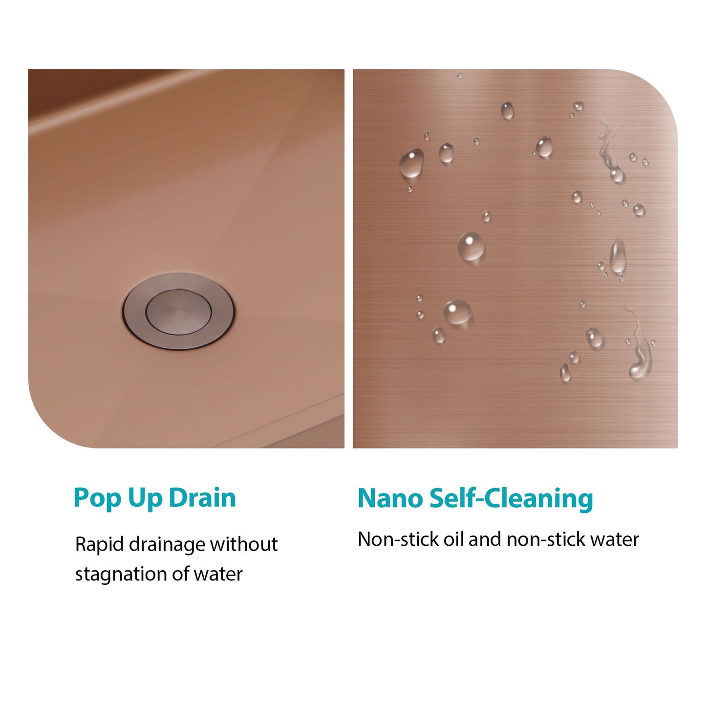 19"x15" Rose Gold Stainless Steel Bathroom Sink with Pop Up Drain image 6