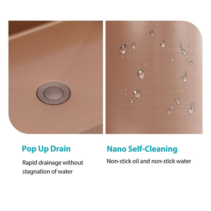 19"x15" Rose Gold Stainless Steel Bathroom Sink with Pop Up Drain image 6
