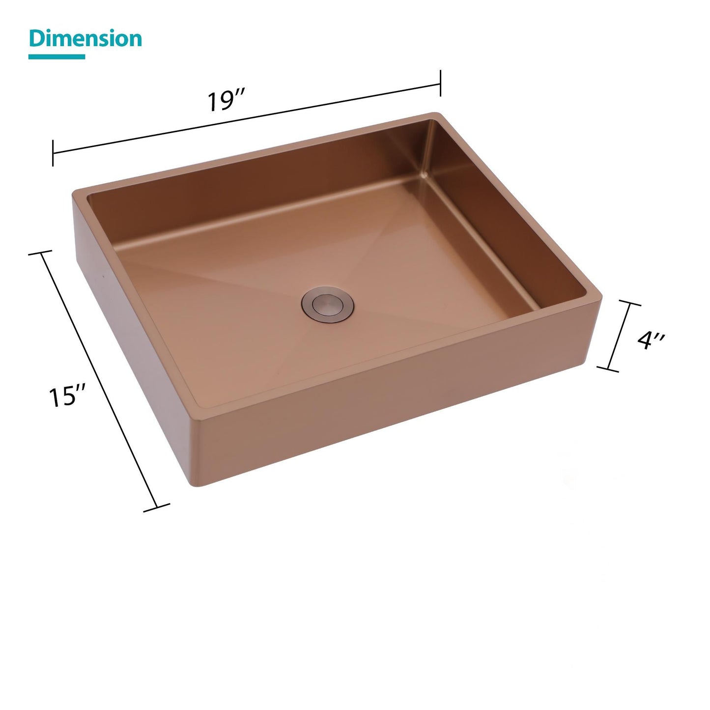 19"x15" Rose Gold Stainless Steel Bathroom Sink with Pop Up Drain image 9