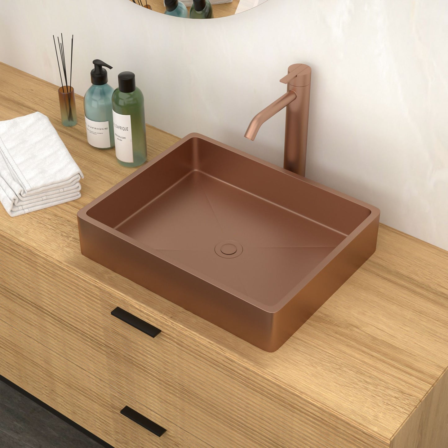 19"x15" Rose Gold Stainless Steel Bathroom Sink with Pop Up Drain image 2