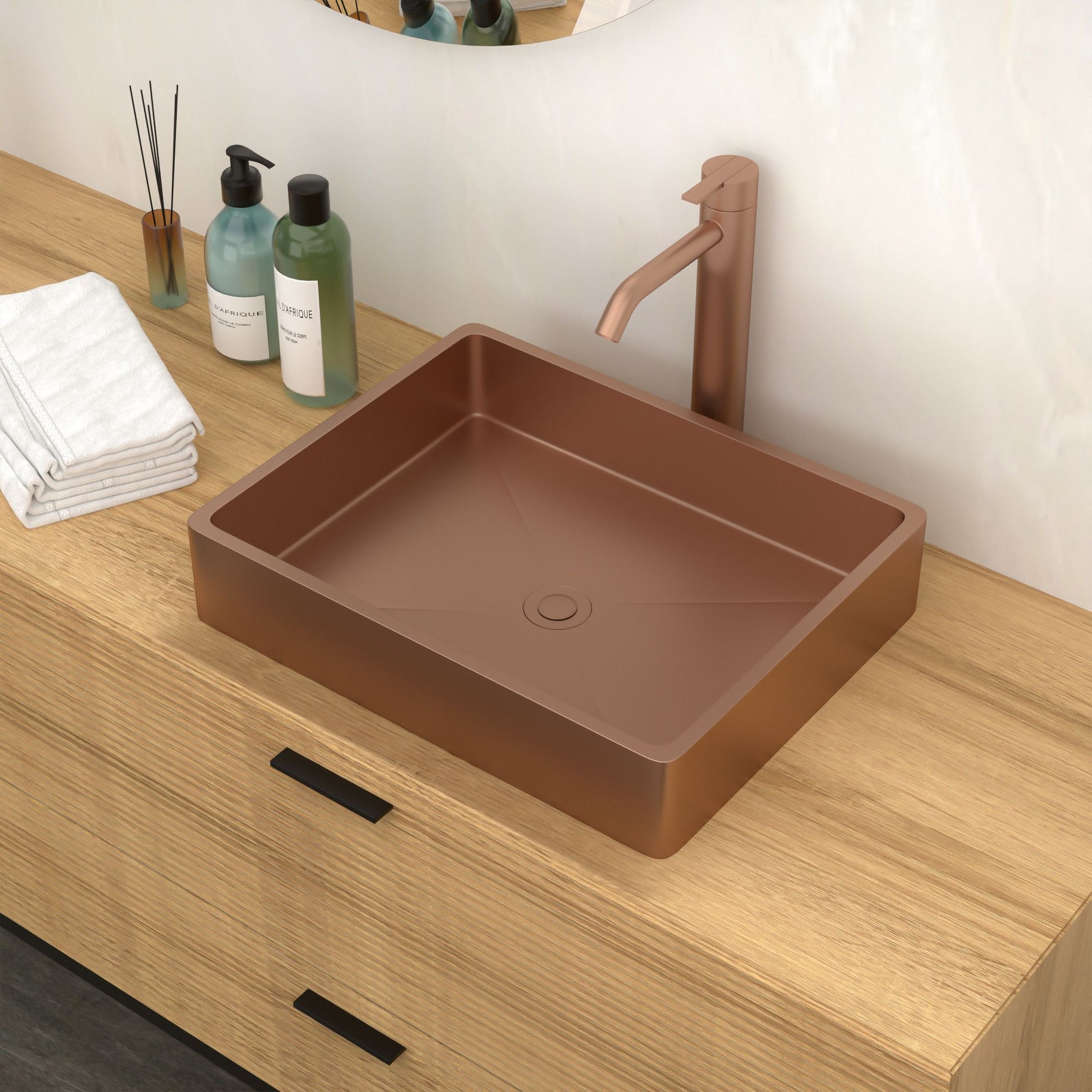19"x15" Rose Gold Stainless Steel Bathroom Sink with Pop Up Drain image 2