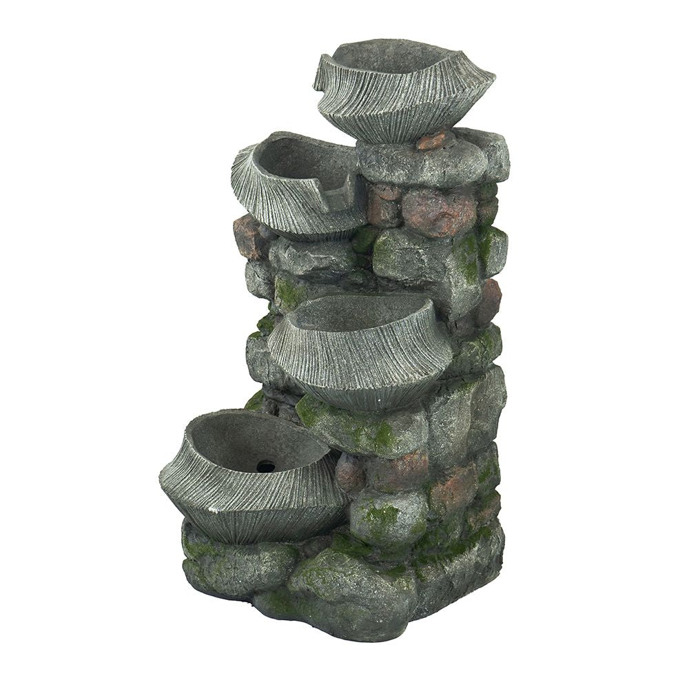 4-tier polyresin cascading rock water fountain with LED light - side view