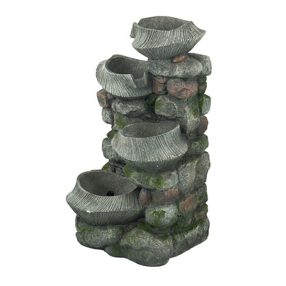 4-tier polyresin cascading rock water fountain with LED light - side view