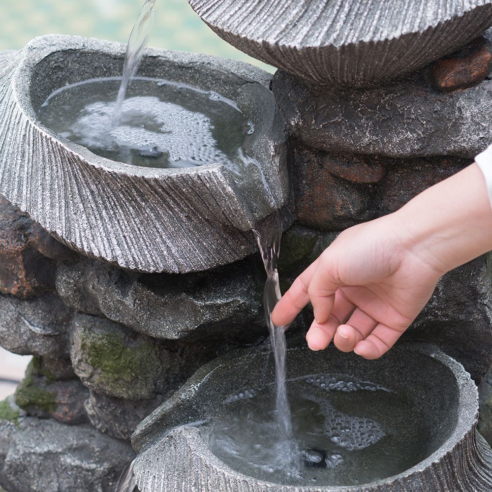 4-tier polyresin cascading rock water fountain with LED light - water cascading