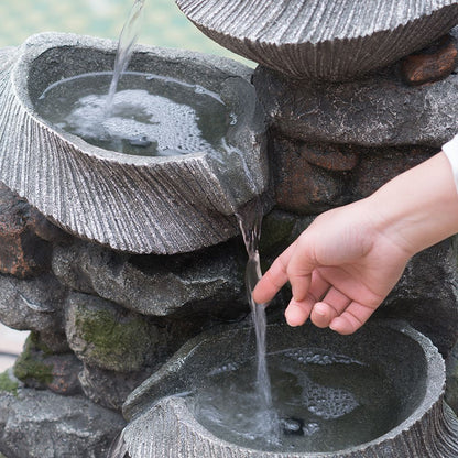 4-tier polyresin cascading rock water fountain with LED light - water cascading