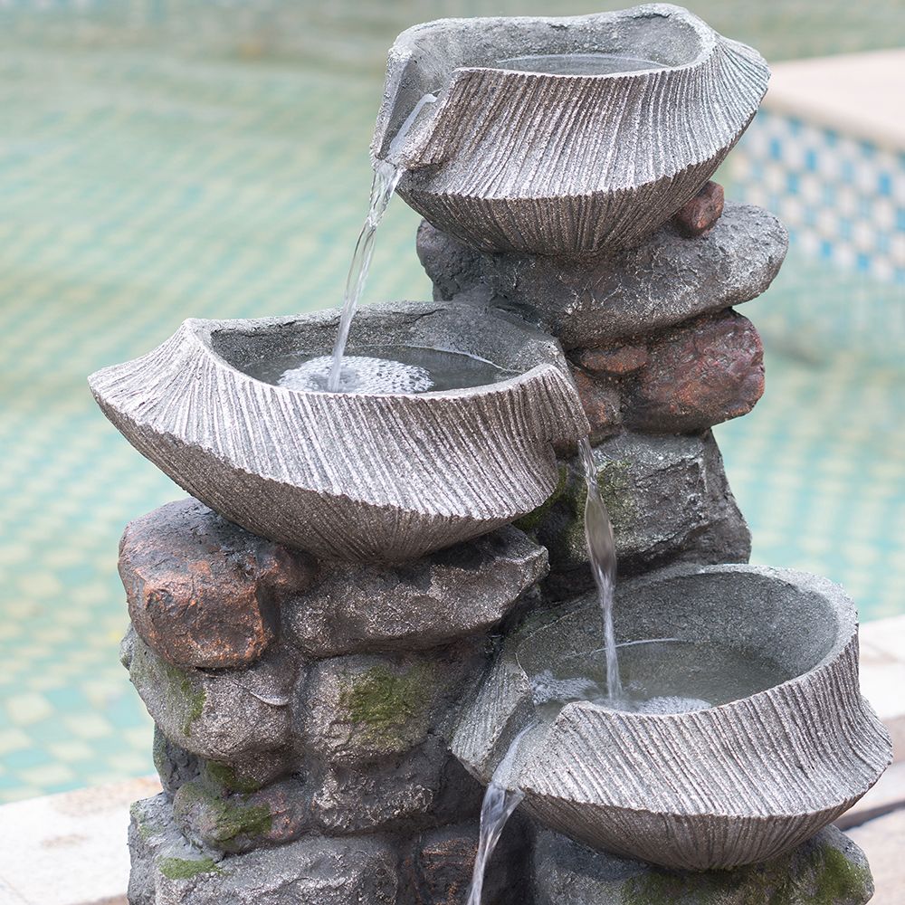 4-tier polyresin cascading rock water fountain with LED light - top view