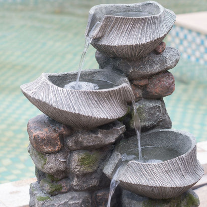 4-tier polyresin cascading rock water fountain with LED light - top view