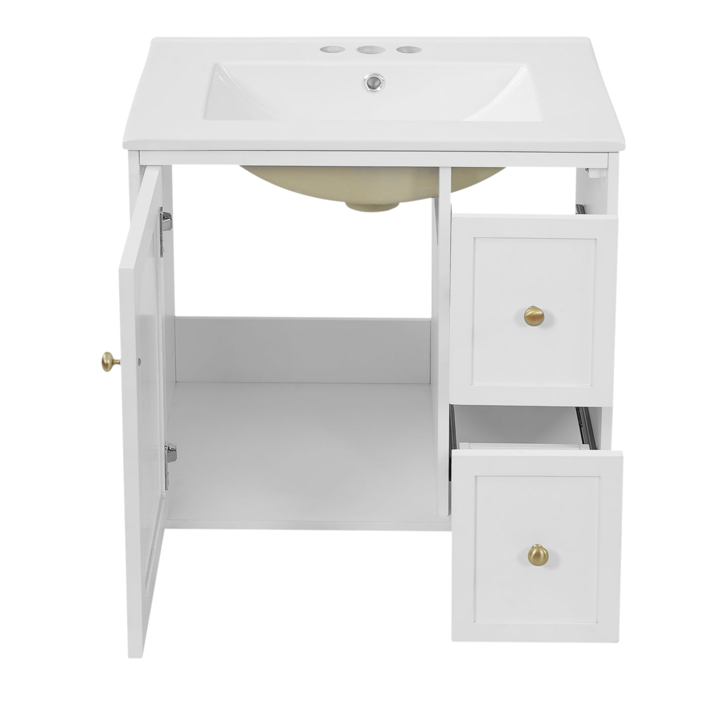 24" Bathroom Vanity Set Wall Mounted for Small Space, Bathroom Cabinet with Ceramic Sink, 2 Drawers and 1 Soft-Close Door image 12