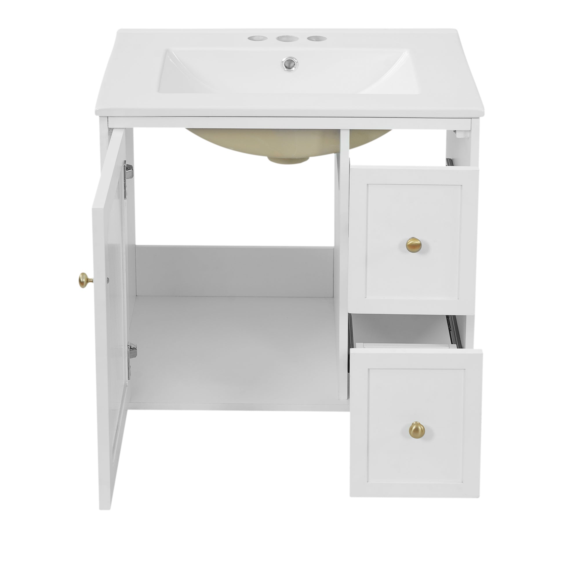 24" Bathroom Vanity Set Wall Mounted for Small Space, Bathroom Cabinet with Ceramic Sink, 2 Drawers and 1 Soft-Close Door image 12