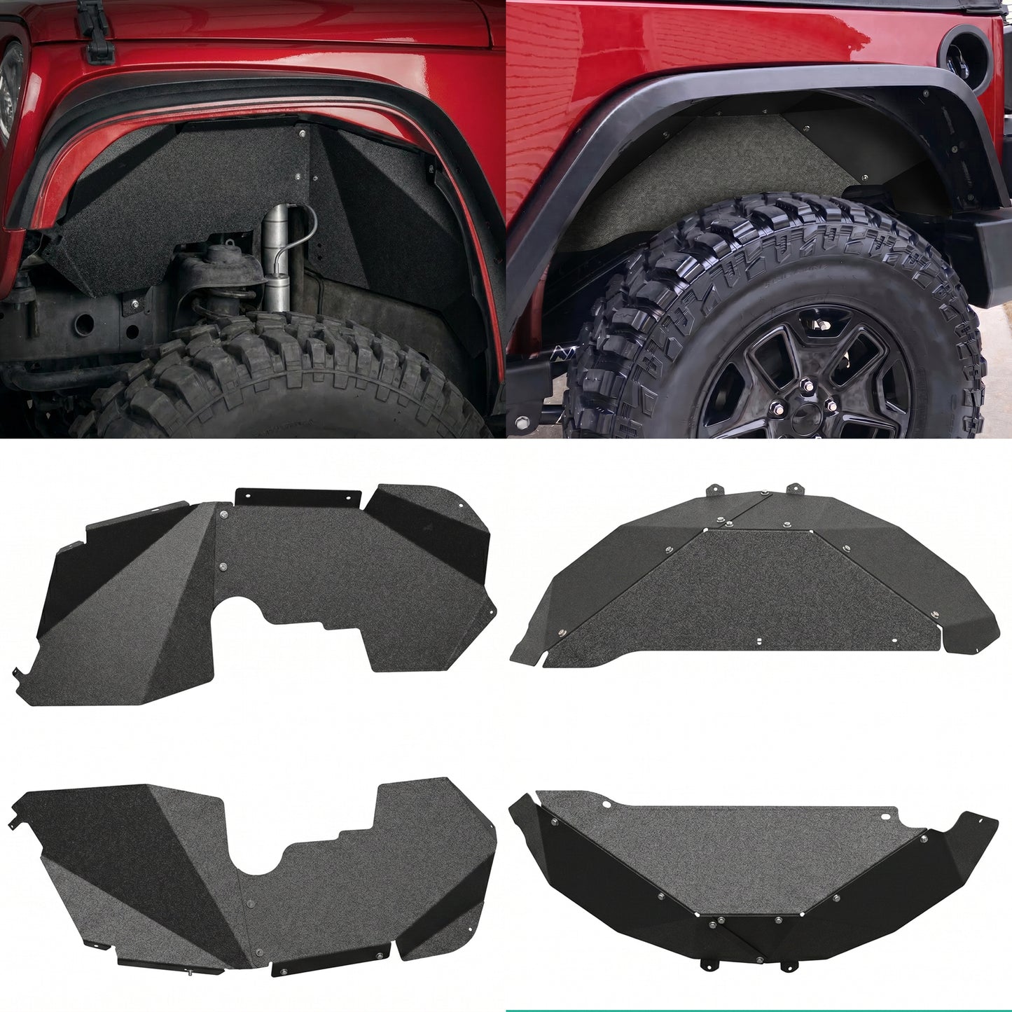 4PCS Black Front & Rear Inner Fender Liners Compatible with 2007-2018 Jeep Wrangler JK & JKU Unlimited (2/4 Doors) Steel Fenders Flares Four-piece pack product sizes vary see details image 1