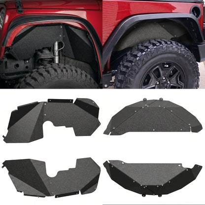 4PCS Black Front & Rear Inner Fender Liners Compatible with 2007-2018 Jeep Wrangler JK & JKU Unlimited (2/4 Doors) Steel Fenders Flares Four-piece pack product sizes vary see details image 1