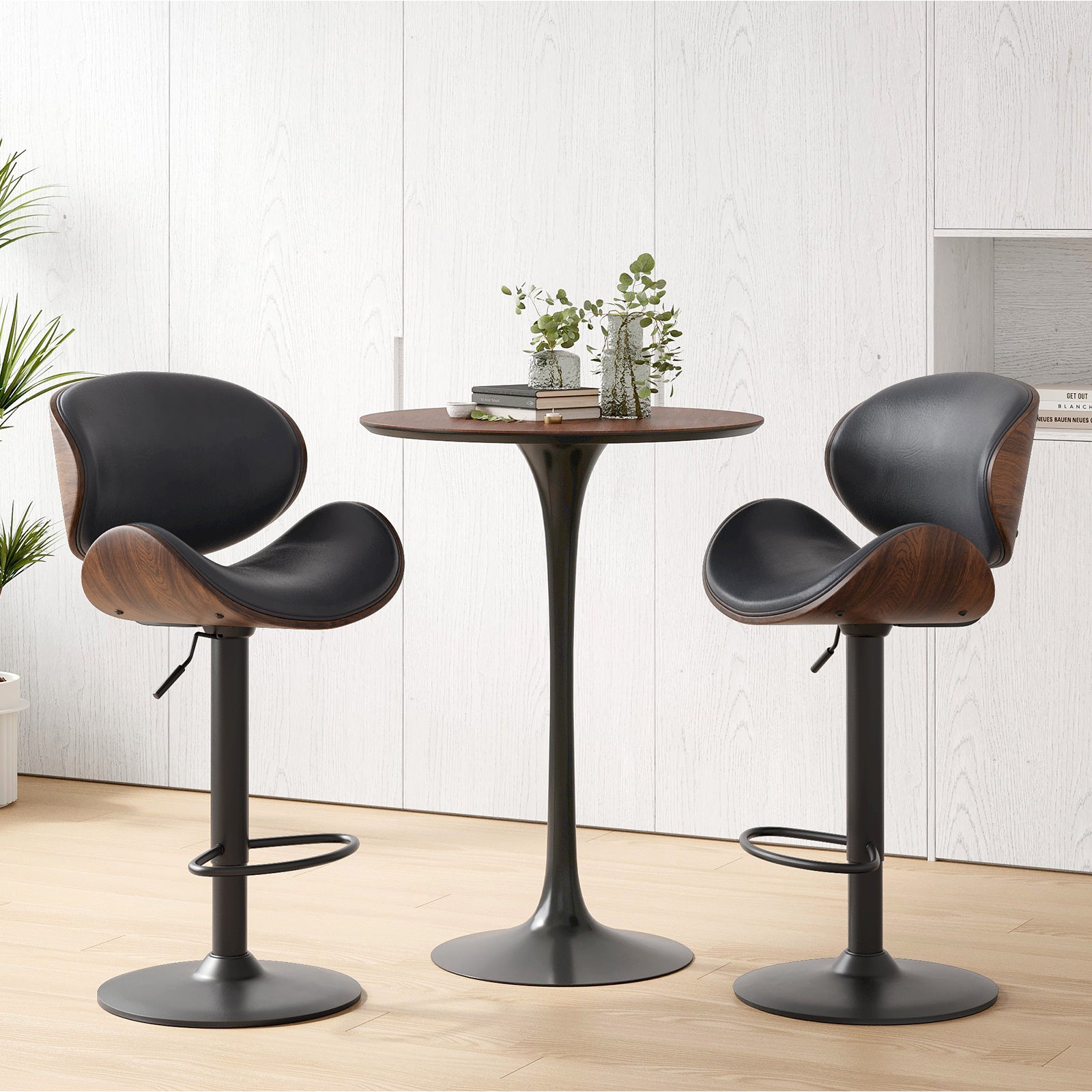 Swivel Bar Stools Set of 2 Adjustable Height Bentwood Barstools with PU Leather Upholstered Seat, Backrest and Footrest,Modern Kitchen Counter Chairs for Bar, Dining Room image 7