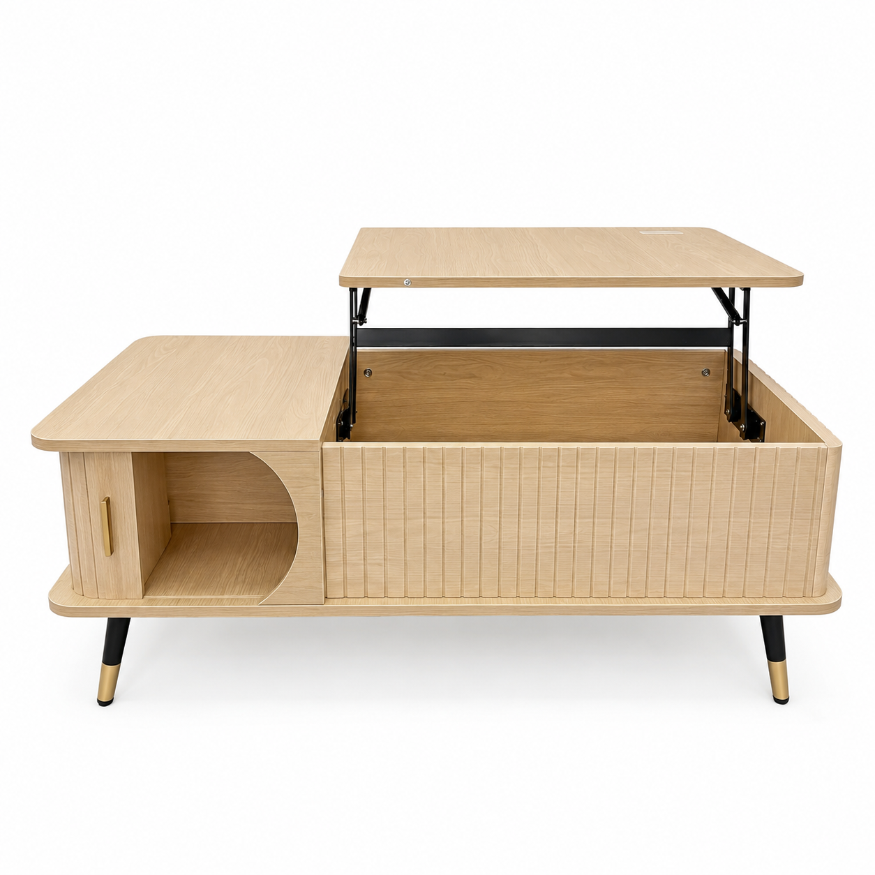 Wood Lift Top Coffee Table with Hidden Compartment and Large Storage Shelf, Lift Tabletop Dining Center Table for Home Living Room Office,Natucal image 2