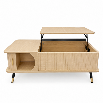Wood Lift Top Coffee Table with Hidden Compartment and Large Storage Shelf, Lift Tabletop Dining Center Table for Home Living Room Office,Natucal image 2