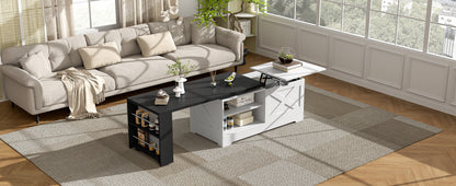 U-Can Farmhouse Lift Top Coffee Table With Barn Doors, Wood Rectangle Center Table With Large Hidden Storage Space And Open Cabinet, For Living Room, Bedroom, Home Office image 8