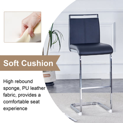 Modern and beautiful bar stool upholstered in PU leather with C-shaped silver metal legs for dining rooms, kitchens, terraces and guest office chairs.(set of 6) (black+PU) image 4