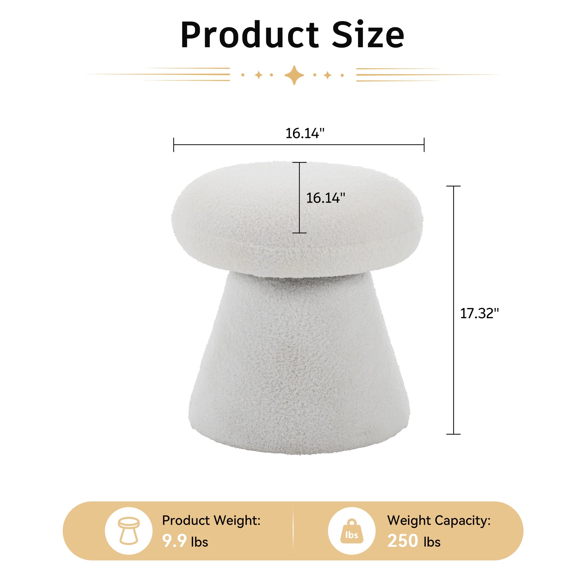 066-Teddy Fabric Soft-padded Footstool, Mushroom shaped Ottoman, Shoe-changing Stool, Makeup Stool,No Installation Required, Suitable For Bedrooms, Living Rooms, Powder Rooms Or Entrances, White image 2