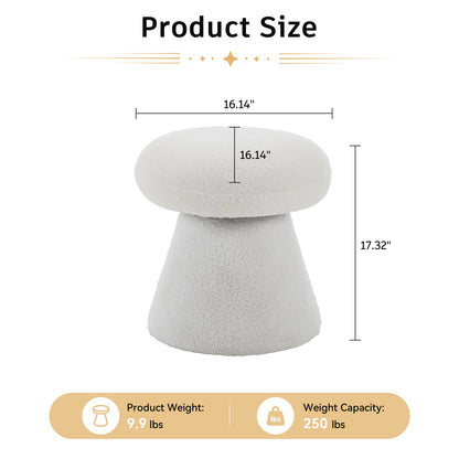066-Teddy Fabric Soft-padded Footstool, Mushroom shaped Ottoman, Shoe-changing Stool, Makeup Stool,No Installation Required, Suitable For Bedrooms, Living Rooms, Powder Rooms Or Entrances, White image 2