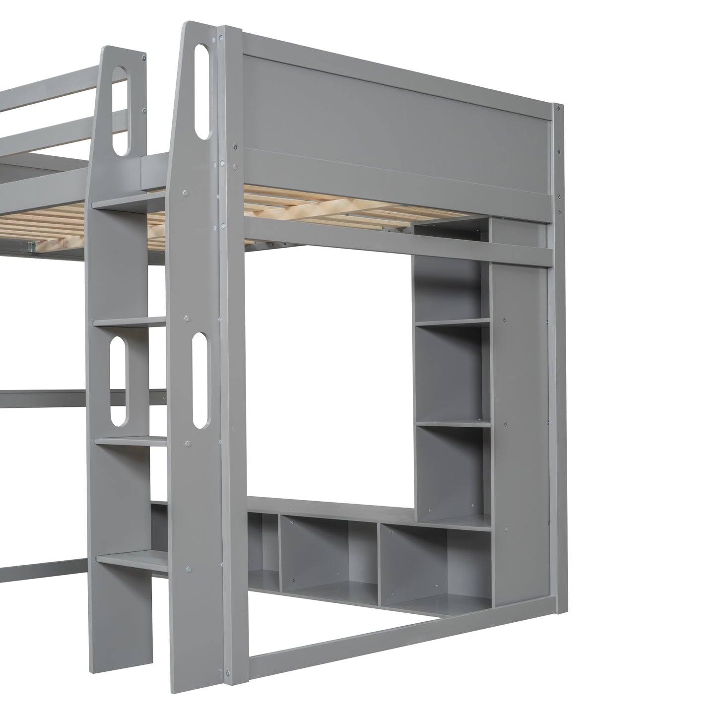 Wood Full Size Gaming Loft Bed with Desk, Multi-storage Shelves, LED and a Hanging Clothes Rack, Gray(Old SKU:N7090001042E) image 11