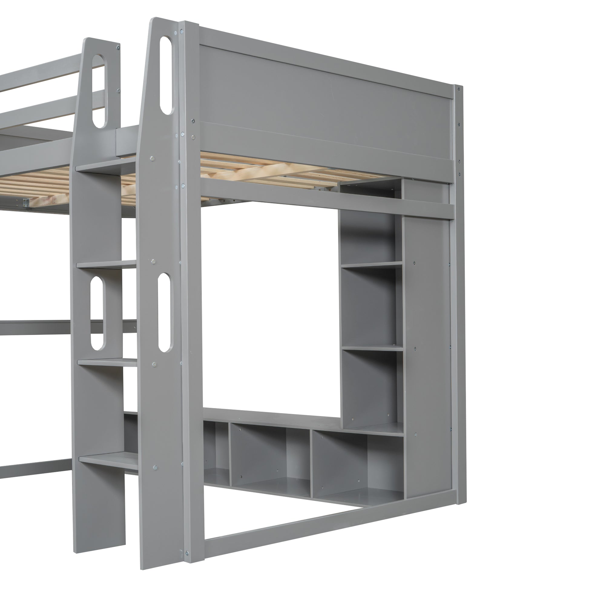 Wood Full Size Gaming Loft Bed with Desk, Multi-storage Shelves, LED and a Hanging Clothes Rack, Gray(Old SKU:N7090001042E) image 11