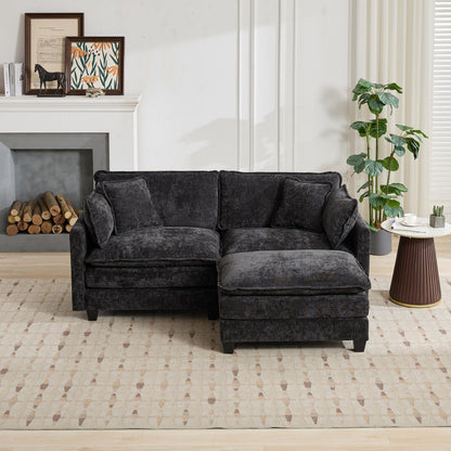 Cloud Sofa Ottoman only, Modern Sectional Couch, for Living Room Bedroom and Apartment, Comfy Double Layer Upholstered Seat Cushion, Breathable Chenille Fabric, Black image 5