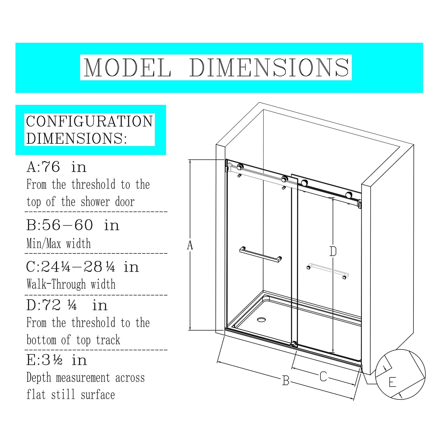 For 56-60 inches * 76 inches Frameless Double Sliding Shower Door in Brushed Gold, 3/8 inches (10mm) Thick SGCC Tempered Glass Door, Reversible Installation, No Soft-Close image 7
