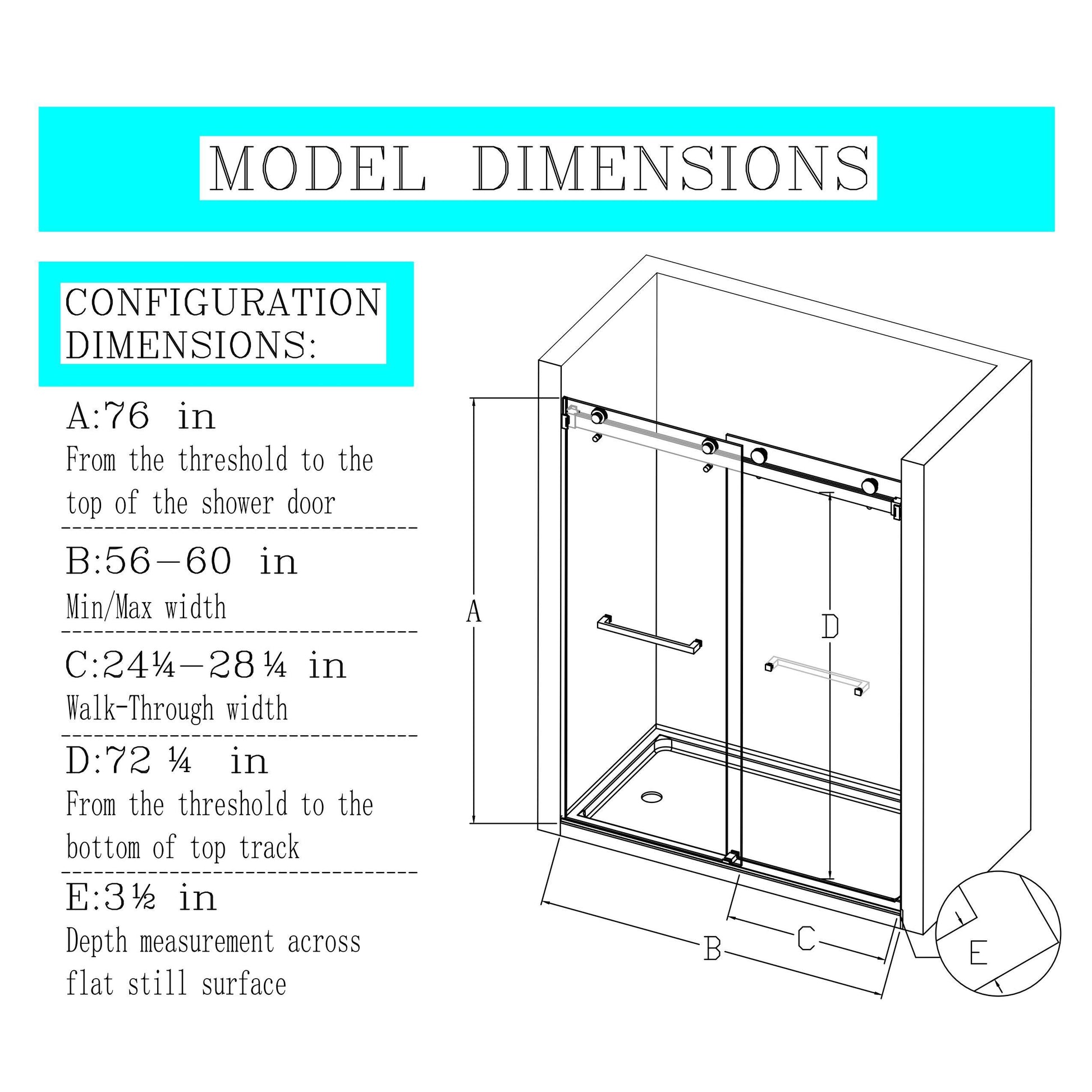 For 56-60 inches * 76 inches Frameless Double Sliding Shower Door in Brushed Gold, 3/8 inches (10mm) Thick SGCC Tempered Glass Door, Reversible Installation, No Soft-Close image 7