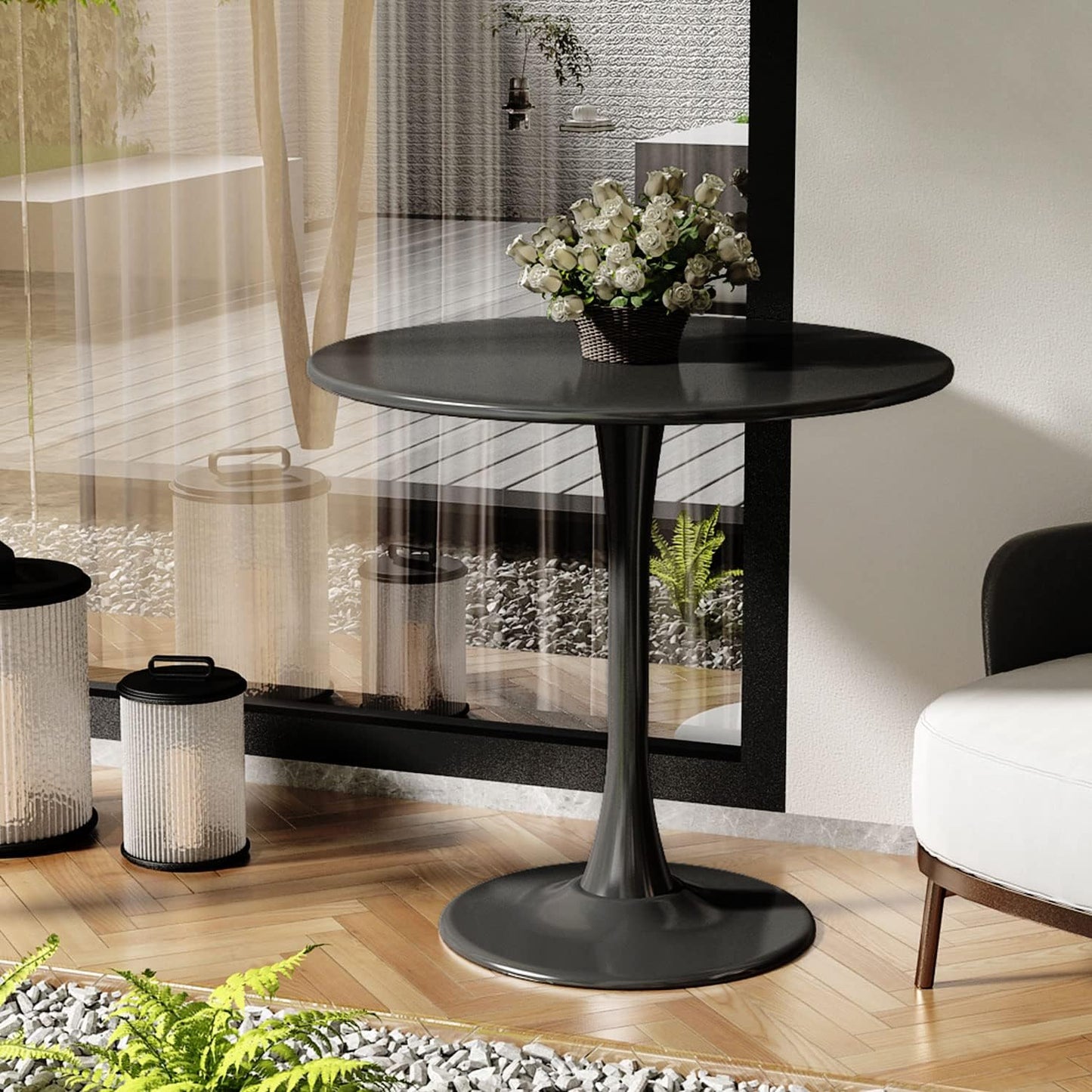 Modern Round Dining Table, ∅31.5'' Kitchen Dining Room Furniture, Coffee Table, Leisure Table, Living Room Table, Dining Table, Kitchen Table, Oval Dining Table (BLACK) image 1