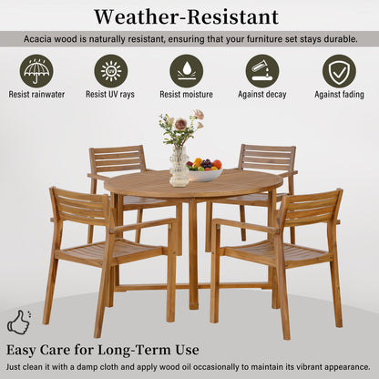 U_STYLE 5-Piece Outdoor Dining Set with 4 Acacia Wood Chairs,47.2" Round Dining Table with Slatted Design, Ideal for Patios, Gardens, Poolsides, and Lawn Areas & Indoor image 5