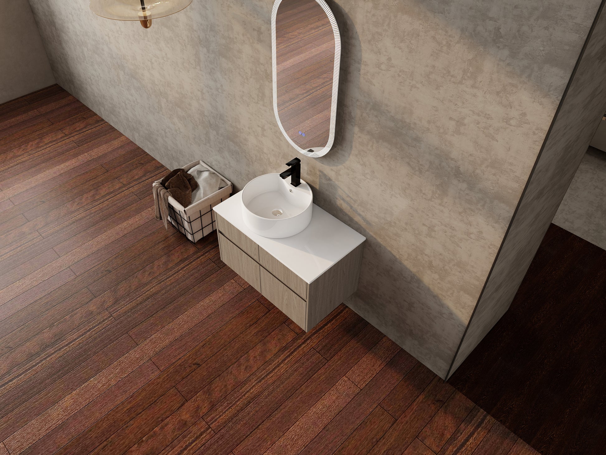 32 Inch Wall-Mounted Bathroom Vanity with Ceramic Art Basin, and PVC Flat Panel, 2-Soft Close Doors and 1-Drawer, KD-Packing, Particle Board image 10