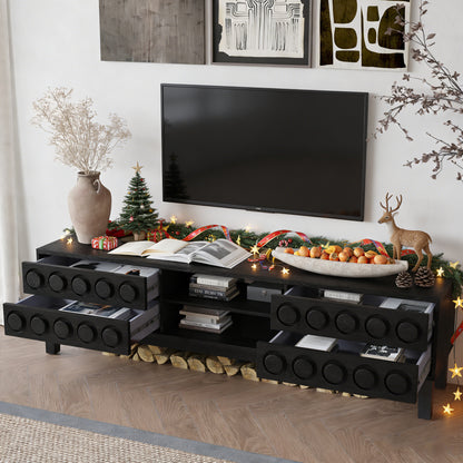 Modern Mid-Century Media Console with 4 Drawers and Cable Management, TV Console Table for TVs up to 75",Entertainment Center for Living Room and Office(Black) image 4