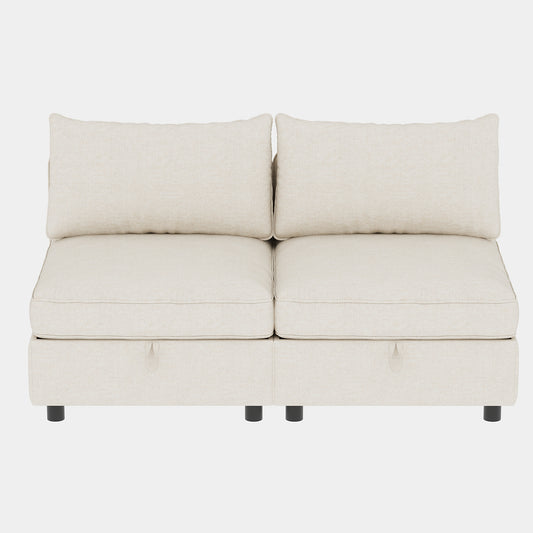 Armless modular sectional sofa seat with storage - front view showing chenille fabric and cushion