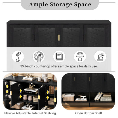 U_STYLE 55.1''Storage Sideboard with 4-Doors,Multi Functional Buffet with Open Shelf and 2-Tiers Adjustable Shelves,Modern Cabinet with Double Hooks,Suitable for Living Room, Hallway, Dining,Office. image 11
