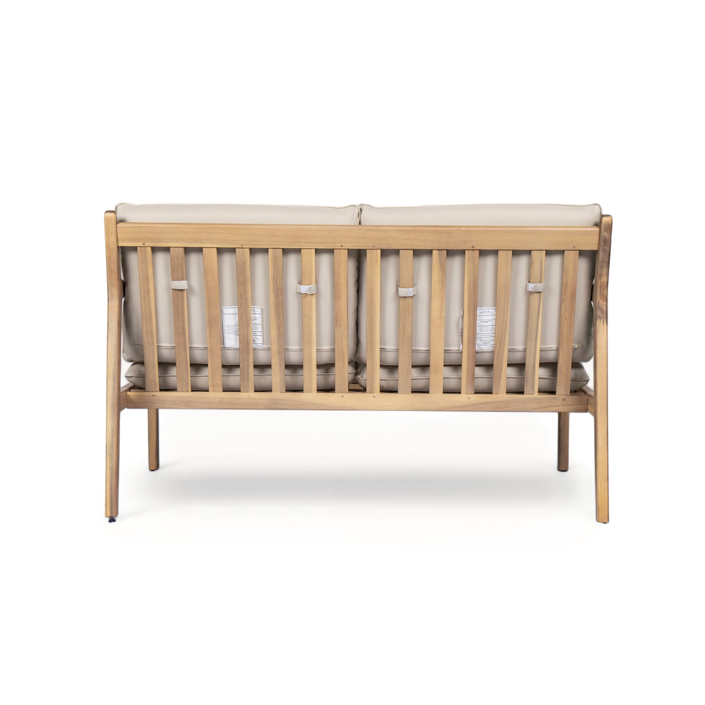 Outdoor Acacia Wood Loveseat with Coffee Table, Light Teak Frame, Beige Cushion image 10