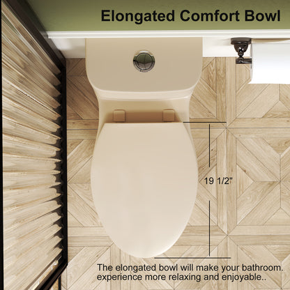 1.1/1.6 GPF Tornado Flush One-Piece Toilet with Comfort Chair Seat ADA Height 17",Powerful & Quiet Dual Flush Modern Toilet,Siphonic S-trap 12",Rimless Bowl with Soft Closing Seat, khaki
2KK-006 image 6