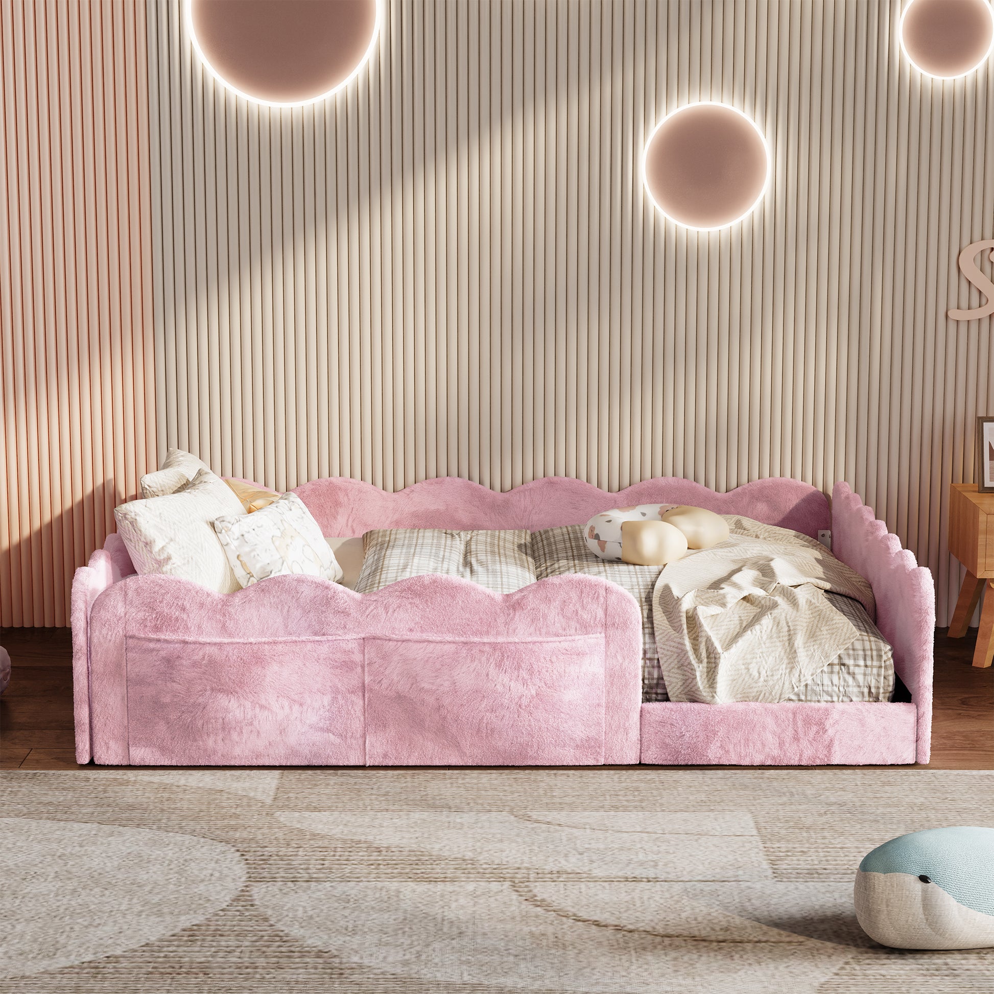 Full Size Upholstered Floor Bed, Pink image 2