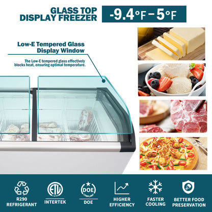 Curved Top Display Freezer 9.8 Cu.ft Sliding Glass Lid Ice Cream Freezers Commercial Mobile Chest Freezer with LED Lighting image 6