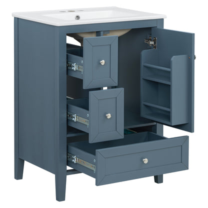 [Video] 24" Modern Blue Gray Bathroom Vanity with Ceramic Sink, Solid Wood Legs, Soft-Close Drawers & Door, Storage Rack, Painted Surface Finish image 11