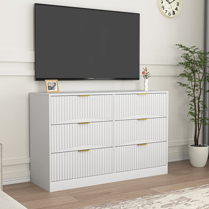 Modern 6-Drawer Dresser, Chest of Drawers for Bedroom, Living Room, Hallway, and Entryway - Large Storage Cabinet, White,Drawer panel with wavy patterns image 7