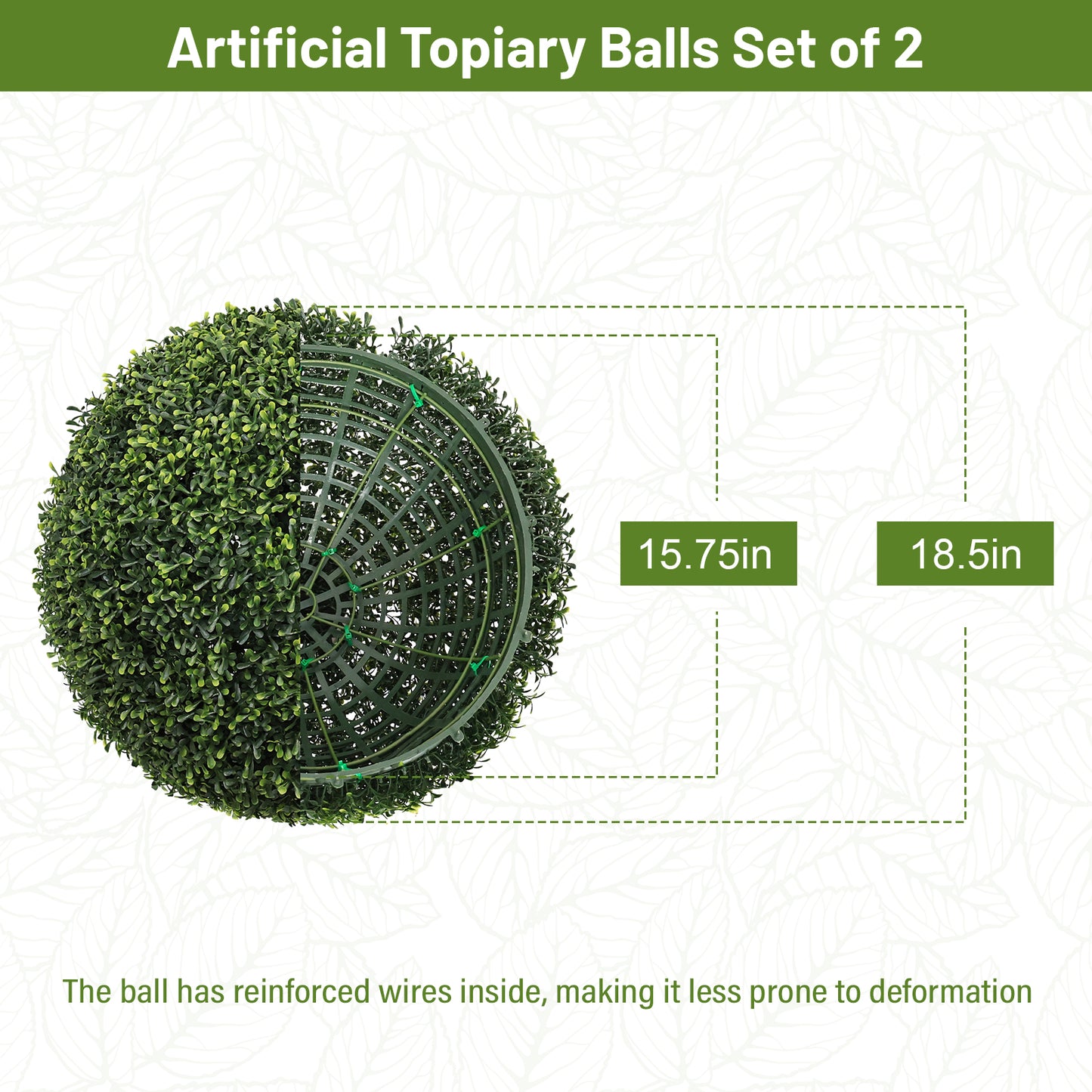 18.5IN Topiary Balls Artificial Outdoor Faux Boxwood Plants Large Green Decorative Spheres for Garden Front Porch Patio Planter Decoration, 2pcs/set image 3