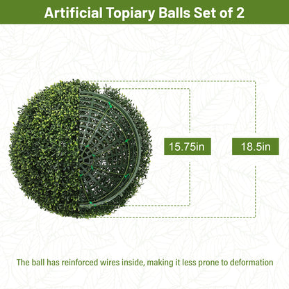 18.5IN Topiary Balls Artificial Outdoor Faux Boxwood Plants Large Green Decorative Spheres for Garden Front Porch Patio Planter Decoration, 2pcs/set image 3