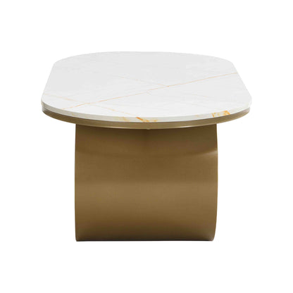 Luxury Modern Oval Coffee Table, 47.24'' Coffee Table with Storage Drawer, Faux Marble Top, Golden Metal Center Table for Living Room image 6