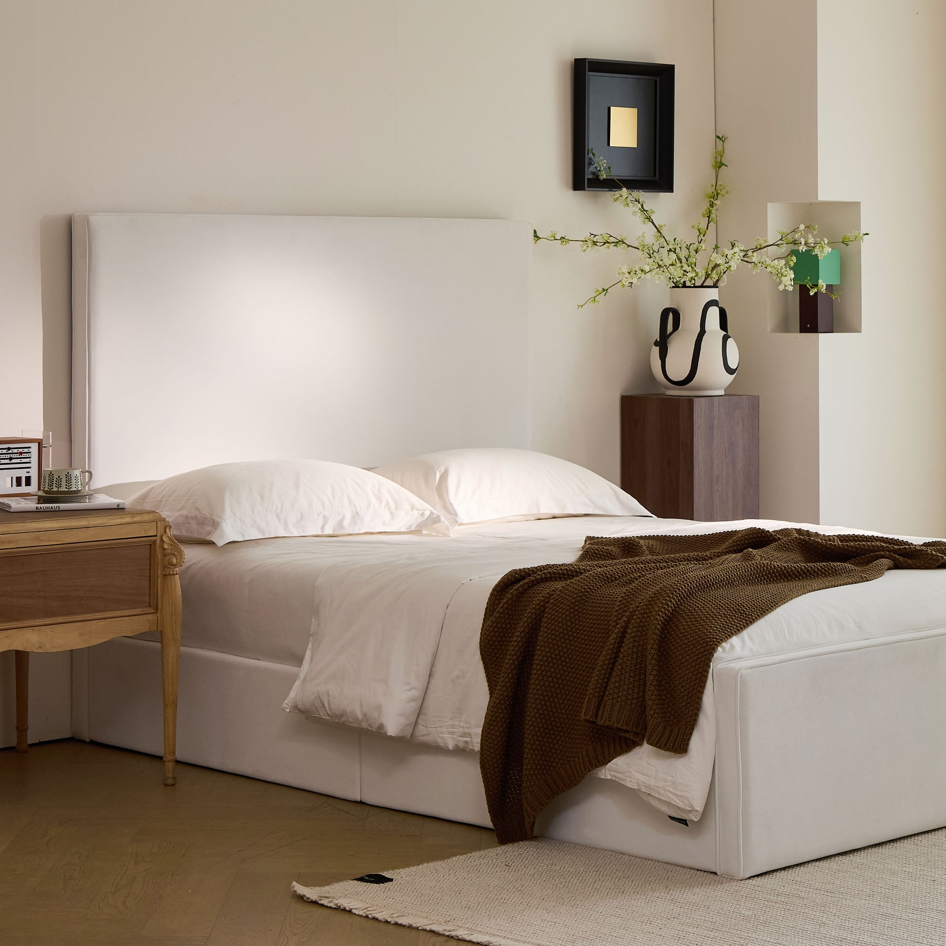 Lucas Tall Headboard Upholstered Bed / 52" High Headboard / Elegant Simplicity / No Box Spring Needed / Easy Assembly / King / Coconut Micro Suede image 3