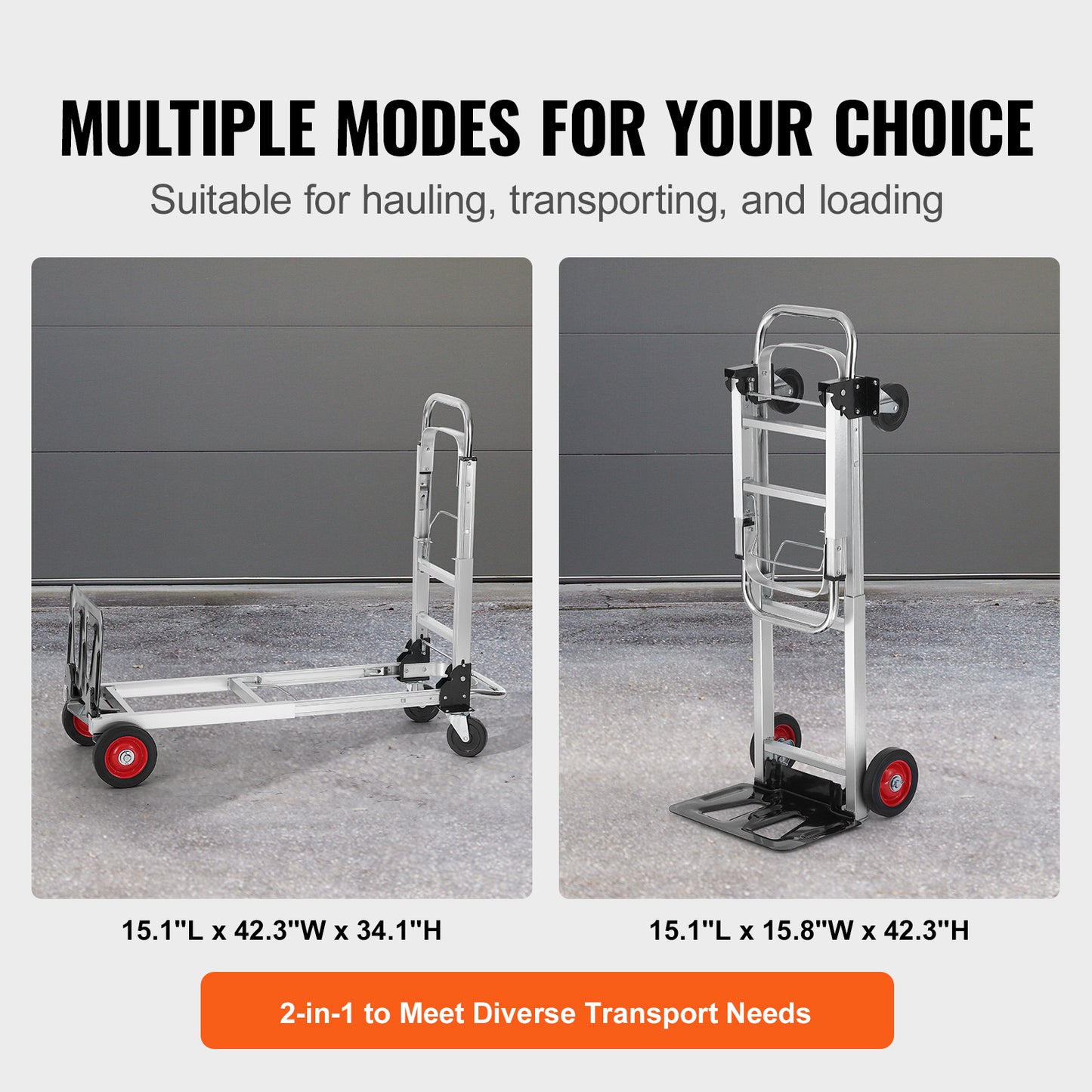 Aluminum Folding Hand Truck, 2 in 1 Design 400 lbs Capacity, Heavy Duty Industrial Collapsible cart, Dolly Cart with Rubber Wheels for Transport and Moving in Warehouse, Supermarket, Garden image 2