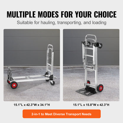Aluminum Folding Hand Truck, 2 in 1 Design 400 lbs Capacity, Heavy Duty Industrial Collapsible cart, Dolly Cart with Rubber Wheels for Transport and Moving in Warehouse, Supermarket, Garden image 2